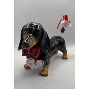 ❤️ BRAND NEW 2023 Blue Sky Clayworks Heart Tail Dog Figurine with Red Bowtie ❤️